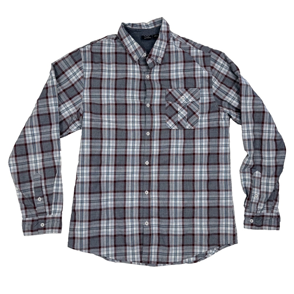 Burnside Men's Plaid Flannel Button Up Shirt Size L Blue Gray Rust